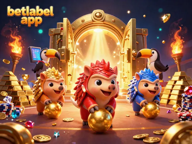 Experience the thrill of the betlabel app with vibrant pangolins bowling through casino chip stacks.