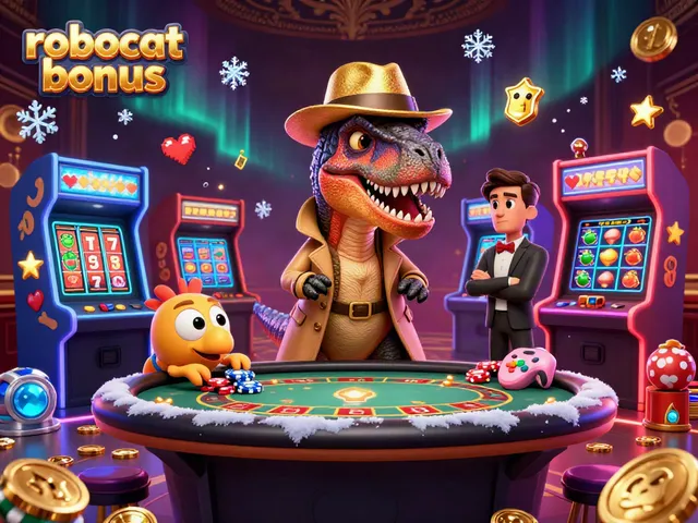Engage with the robocat bonus at an exciting blackjack scene featuring vibrant casino elements.