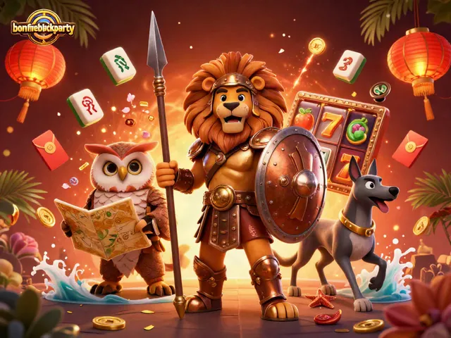 Experience thrilling spins and jackpots at bonfireblockparty with a dynamic casino scene featuring iconic characters.